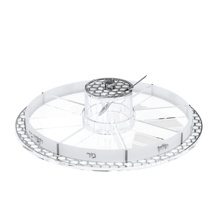 Simanim Tray & Honey Jar, Honeycomb - Silver