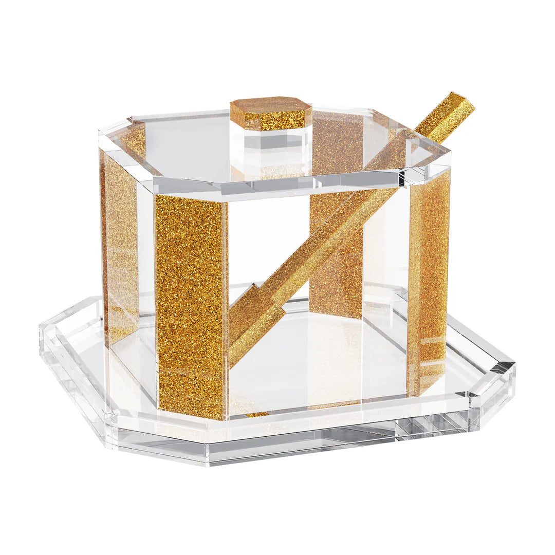 Honey Jar, Octagon - Gold glitter