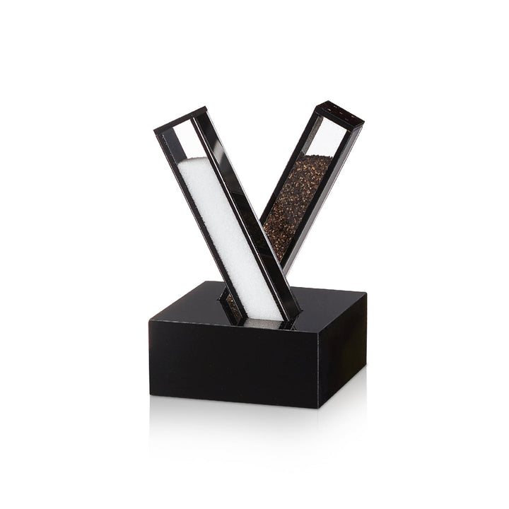Black lucite salt and pepper shakers on square base — The Yom Tov Table, Personalize It Corporate