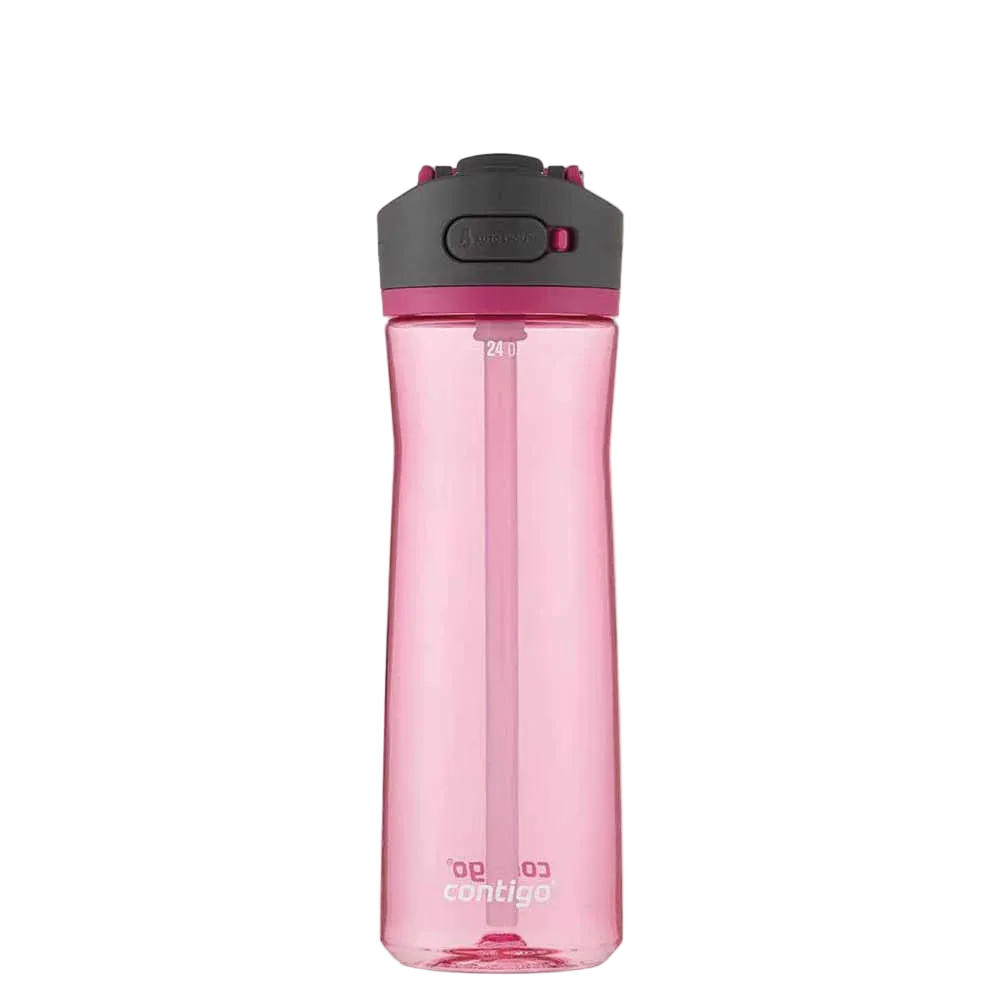 Pink Contigo water bottle with black lid.
